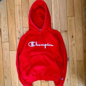 Champion Reverse Weave Men's Small Red RARE Pullover Hoodie Embroidered Heavy